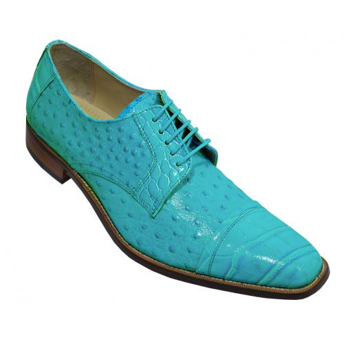 Liberty Aqua Blue Alligator / Ostrich Print Shoes #631